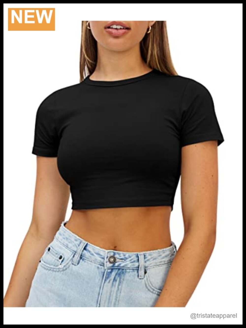 Womens Crop Top Slim Fitted Crew Neck Short Sleeve Stretch T-Shirt